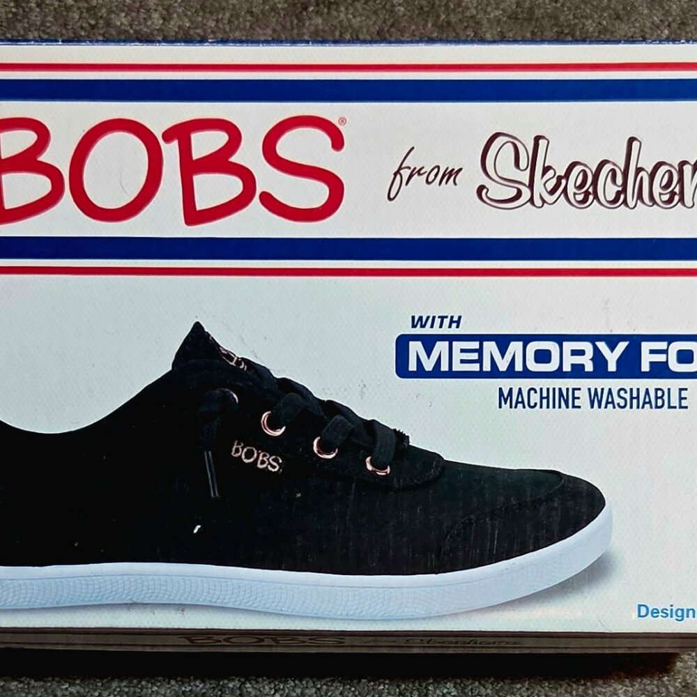 Bobs by Skechers Ladies'B Cute Memory-Foam Canvas Casual Sneakers -Black- Sz 10